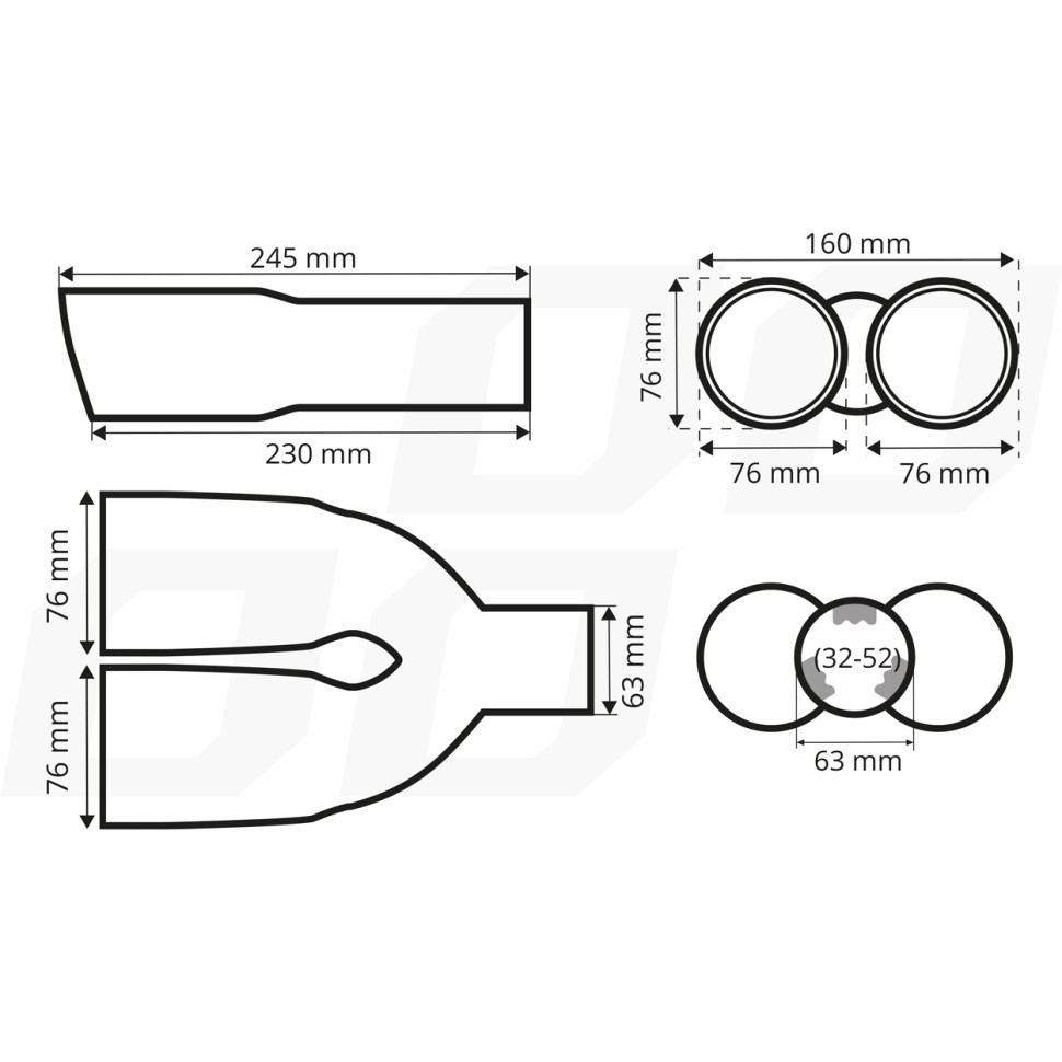 Exhaust muffler double pipe end tip