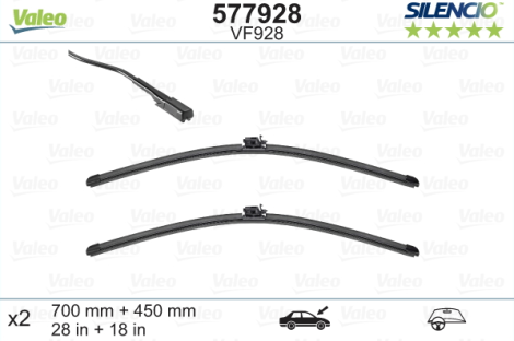 Front wiperblade set VALEO SILENCIO for Mercedes V-class W447, 70cm +45cm