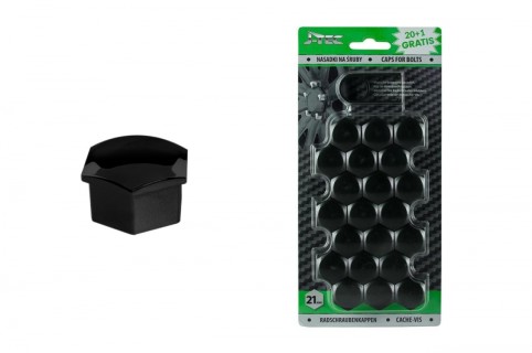 Set Of 21mm HEX Metal Wheel Nut / Bolt Caps Covers In Black, 20pcs. 