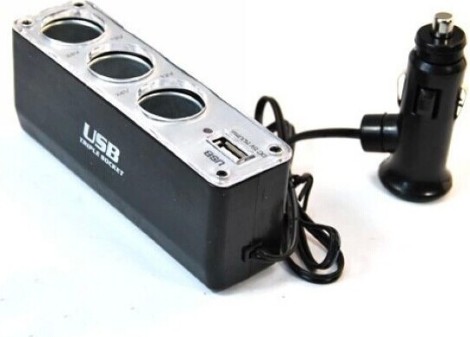 Cigarette lighter splitter, 12V  (3х + usb)