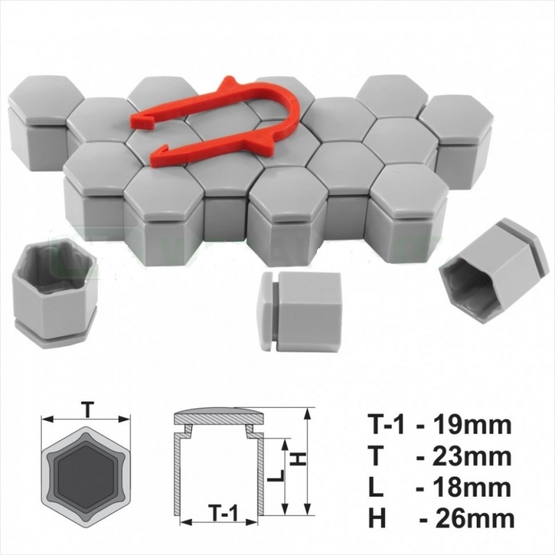 Wheel Locking Bolt Cover & Lug Nut Center Caps, 20pcs.,Light Grey, 17mm 