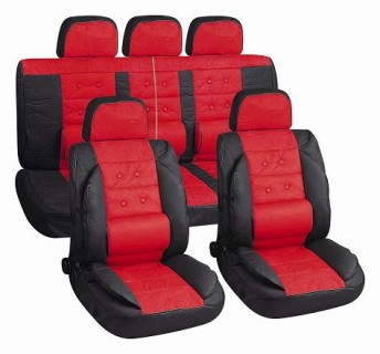Leather imitation car seat cover set, black/red