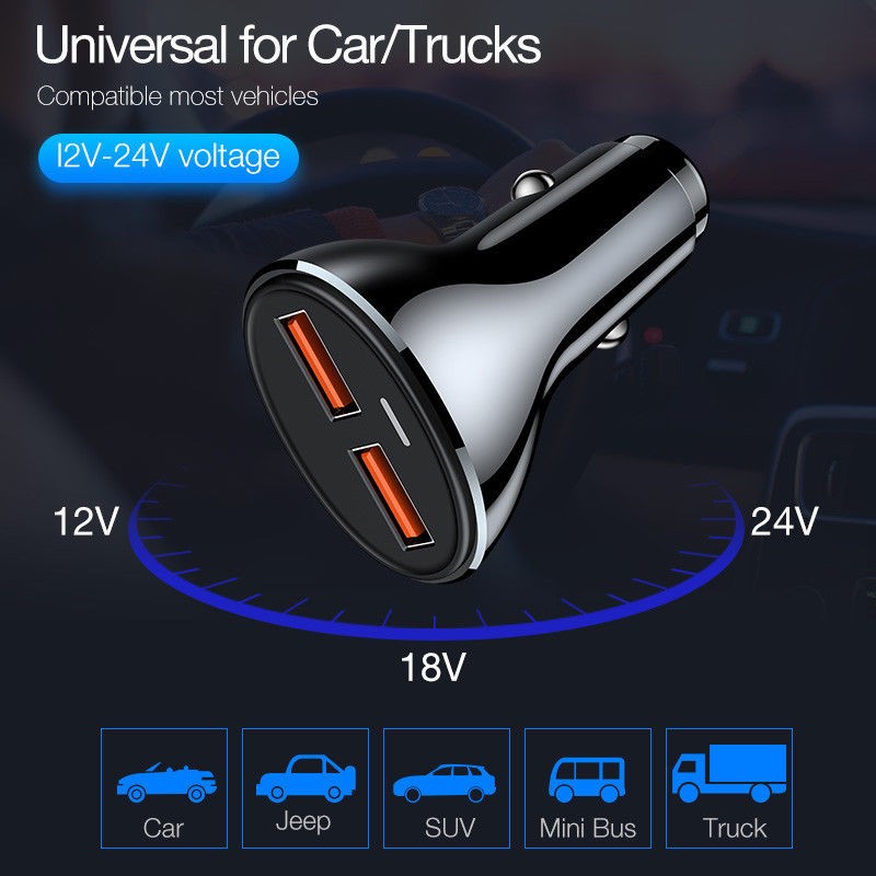 Dual USB Fast Car Charger (1A +2.4A) - CAFELE , 12-24V