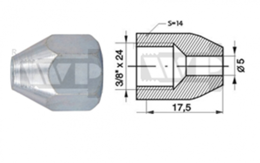 Brake line adapter M=3/8"x24mm 