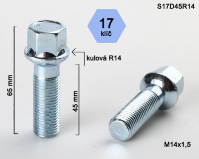 Sferical bolt M14X1.5X45/65/SW19 