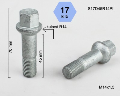 Sferical bolt M14X1.5X45/70/SW19 -MERCEDES