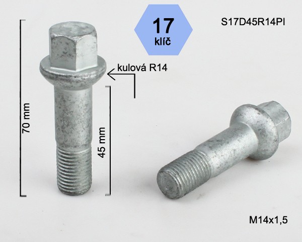 Sferical bolt M14X1.5X45/70/SW19 -MERCEDES