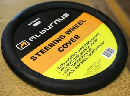 Black wheel cover black with red stiches, 37-39cm