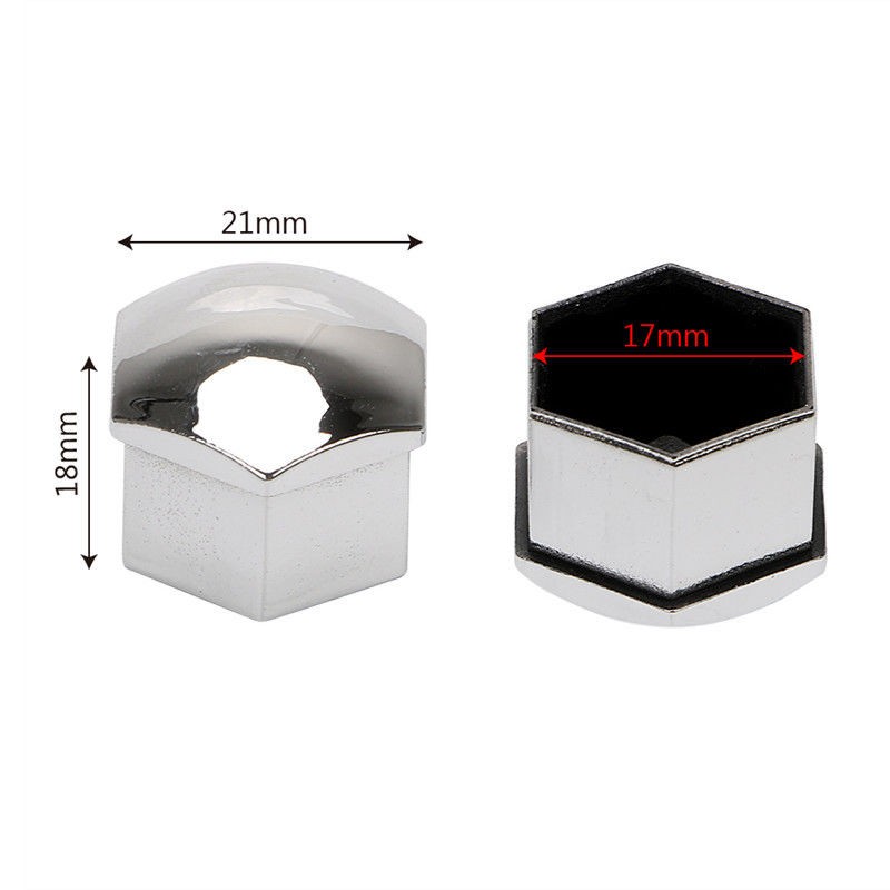 Set Of 17mm HEX Metal Wheel Nut / Bolt Caps Covers In Chrome
