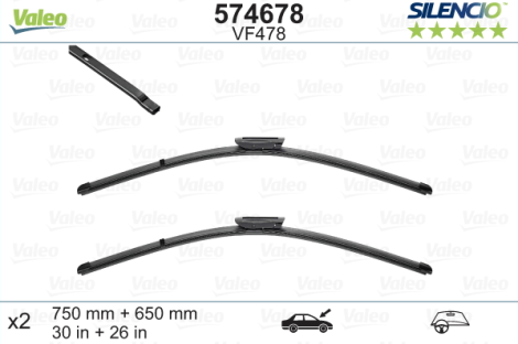Front wiperblades set by - VALEO SILENCIO, 75cm+65cm