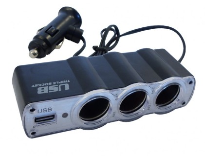 Cigarette lighter splitter, 12V  (3х + usb)
