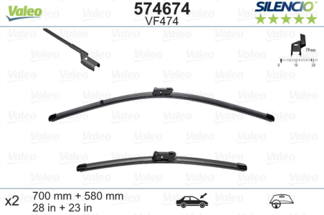 Front Wiperblade set by VALEO SILENCIO for Opel Meriva B (2010-2017), 68+57cm