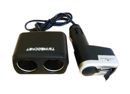 Cord extension with 2-plugs +USB, 12V  