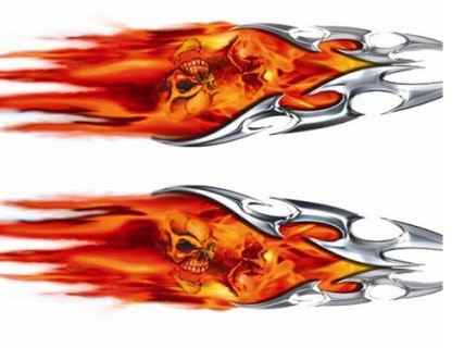 Auto tattoo "Metal stripes with skull and fire", 2pcs.