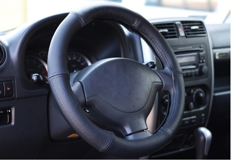 Black Leather wheel cover  - AMIO, 37-39cm 