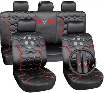 Poliester car seat cover set with zippers - Football, black
