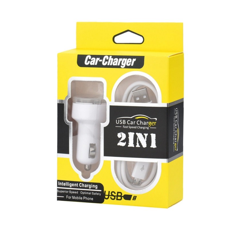 Universal 3.1A 12V DUAL USB Car Charger Adapter + Micro USB Charging Data Cable