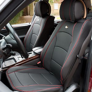 2x Leather imitation front seat covers , black with red line 