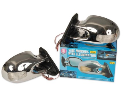 Side mirrors with illumination, chrome, 12V