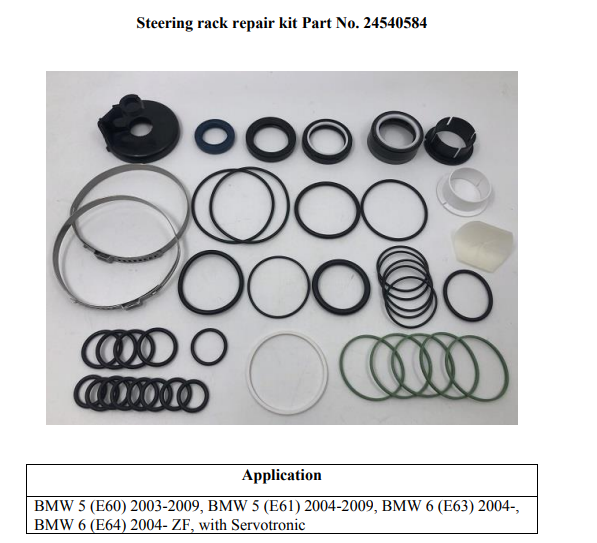 Steering rack repair kit for BMW E60/E61/E63/E64 with Servotronik