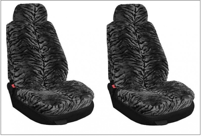 Universal seat cover set, fur, dark grey tiger
