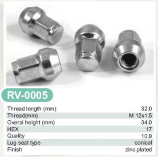 Wheel nut (closed top)  M12X1,5/SW19/H34