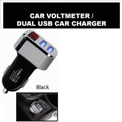Digital car Voltmeter 2xUSB Charger (2.1A & 1.0A), 12 V / 24 V 