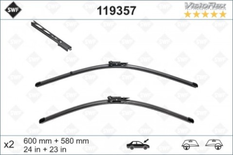 Aero wiper blade set by SWF for BMW 5-serie E60/E61, 6-serie E63/E64, 60cm+58cm