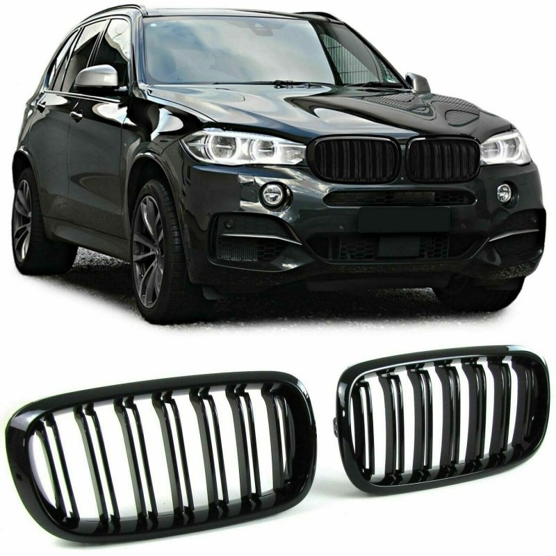Radiator grills for BMW X5 F15 (2013-2022), black glossy (2pcs)