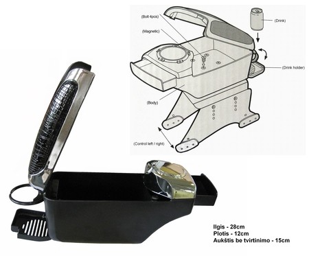Arm rest, universal, black/hrome