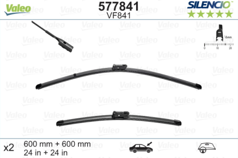 Wiper blade set by VALEO SILENCIO for VW Amarok/T5/T6, 60+60cm 