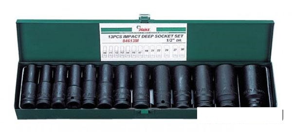 Deep impact wrench set 1/2", 13pcs.