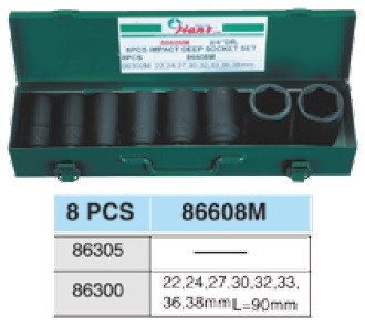 Impact wrench set 3/4", 8pcs.