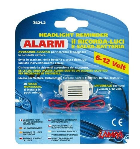 Headlight reminder alarm 6/12V