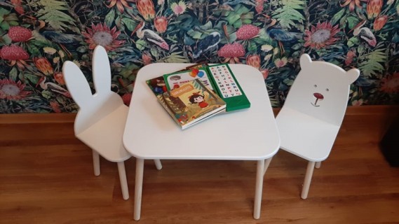 Wooden Children’s Table and Two Chairs (white color)