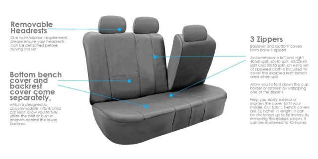 Leather imitation car seat cover set with zippers - VILKAN BARON, grey color