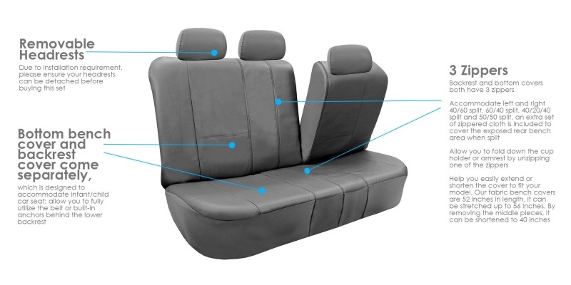 Leather imitation car seat cover set with zippers - VILKAN BARON, grey color