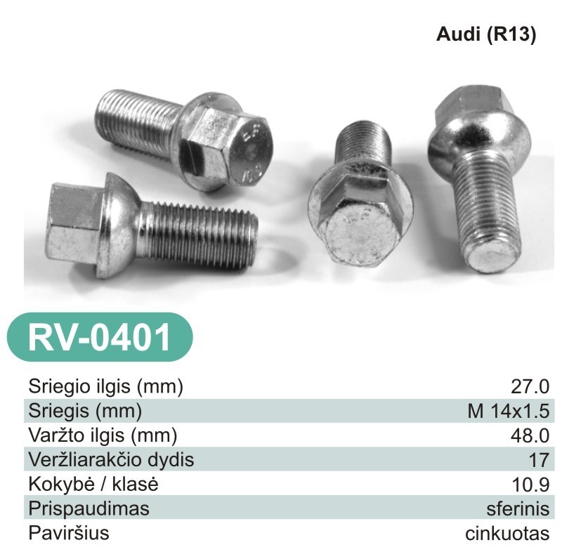 Wheel bolt M14x1.5x27mm 