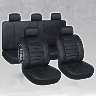 Leather imitation car seat cover set with zippers - VILKAN MERCURY, black color 