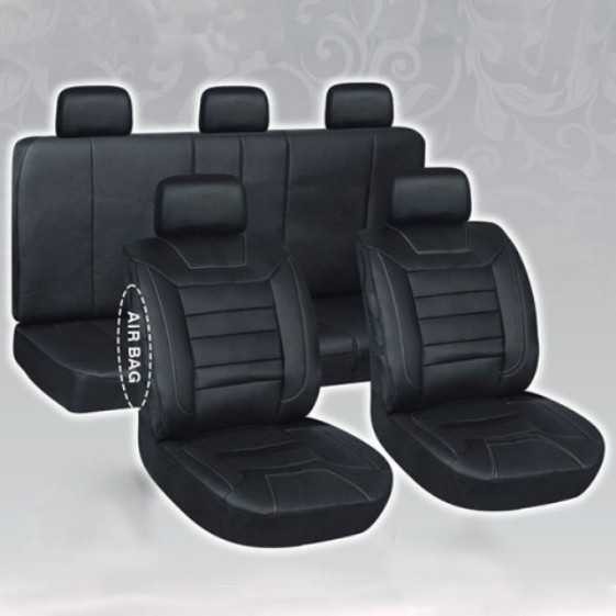 Leather imitation car seat cover set with zippers - VILKAN MERCURY, black color 