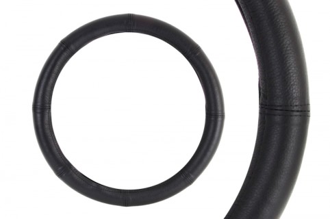Leather steering wheel cover - AMIO 39-41cm, black 
