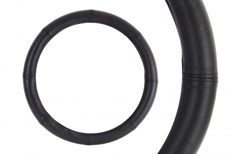 Leather steering wheel cover - AMIO 39-41cm, black 