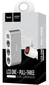 Cigarette lighter splitter with voltmeter - HOCO PREMIUM, 12V  (3х + 2usb)