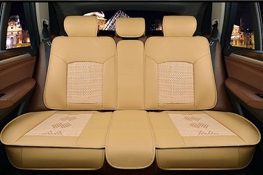 Leather imitation seat covers with textile inserts and zippers, beige 