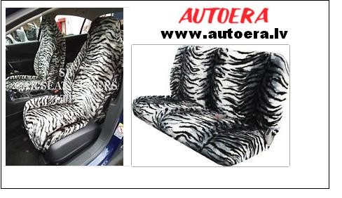 Universal seat cover set, fur, white tiger