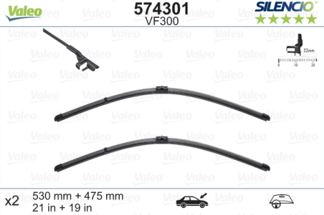 Aero wiperblade set -  VALEO SILENCIO, 530/475mm 