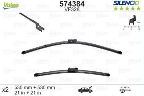 Front wiperblade set - VALEO SILENCIO, 53cm+53cm 