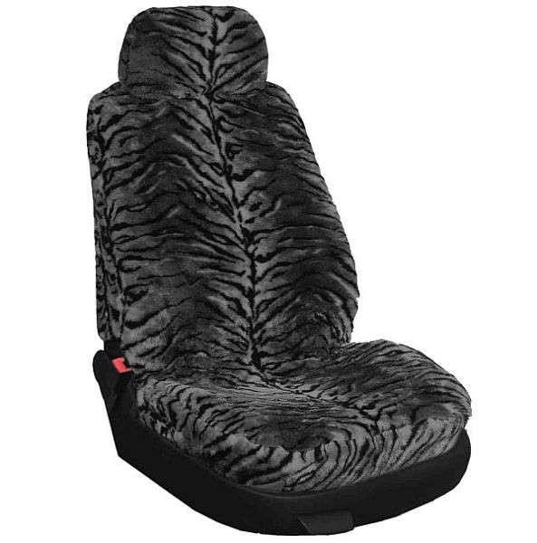 Universal seat cover set, fur, dark grey tiger
