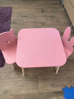 Wooden Children’s Table and Two Chairs (pink color)