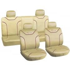 Poliester car seat cover set with zippers "Classic", beige/red